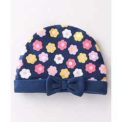 Babyhug 100% Cotton Interlock Knit Cap Floral Print - Navy Blue