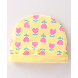 Babyhug 100% Cotton Interlock Knit Cap Heart Print - Yellow