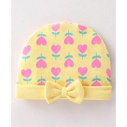 Babyhug 100% Cotton Interlock Knit Cap Heart Print - Yellow