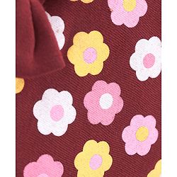 Babyhug 100% Cotton Knit Cap Floral Printed with Bow Applique- Red