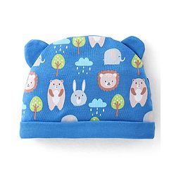 Babyhug 100% Cotton Knit Bear Print Cap - Navy Blue