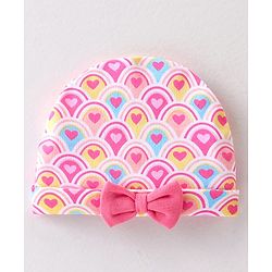 Babyhug 100% Cotton Interlock Knit Cap Heart Print - Pink