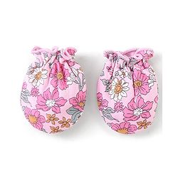 Babyhug 100% Cotton Knit Mittens & Booties Set Floral Print - Pink