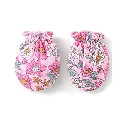 Babyhug 100% Cotton Knit Mittens & Booties Set Floral Print - Pink