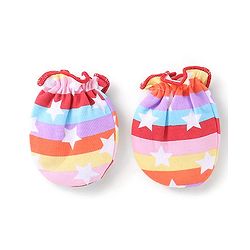 Babyhug 100% Cotton Knit Mittens & Booties Set Star Print - Multicolour