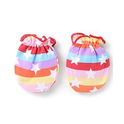 Babyhug 100% Cotton Knit Mittens & Booties Set Star Print - Multicolour