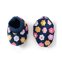 Babyhug 100% Cotton Knit Mittens and Booties With Floral Print - Navy Blue