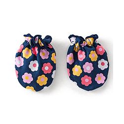 Babyhug 100% Cotton Knit Mittens and Booties With Floral Print - Navy Blue