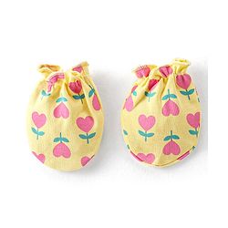 Babyhug 100% Cotton Knit Mittens and Booties With Heart Print - Yellow