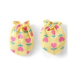 Babyhug 100% Cotton Knit Mittens and Booties With Heart Print - Yellow