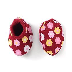 Babyhug 100% Cotton Knit Mittens & Booties Set Floral Print - Red