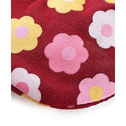 Babyhug 100% Cotton Knit Mittens & Booties Set Floral Print - Red
