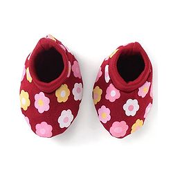 Babyhug 100% Cotton Knit Mittens & Booties Set Floral Print - Red