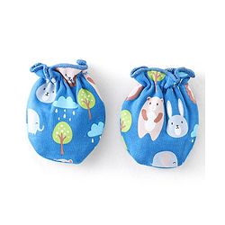 Babyhug 100% Cotton Knit Bear Print Mittens & Booties - Navy Blue