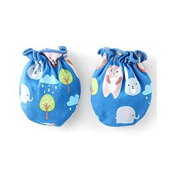Babyhug 100% Cotton Knit Bear Print Mittens & Booties - Navy Blue