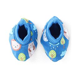 Babyhug 100% Cotton Knit Bear Print Mittens & Booties - Navy Blue