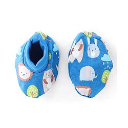 Babyhug 100% Cotton Knit Bear Print Mittens & Booties - Navy Blue