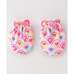 Babyhug 100% Cotton Interlock Knit Mittens & Booties Heart Print - Pink