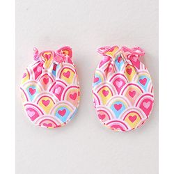 Babyhug 100% Cotton Interlock Knit Mittens & Booties Heart Print - Pink