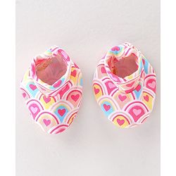 Babyhug 100% Cotton Interlock Knit Mittens & Booties Heart Print - Pink