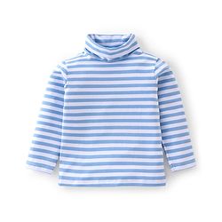 Babyhug Cotton Lycra Knit Full Sleeves Turtle Neck T-Shirt with Stripes - White & Blue