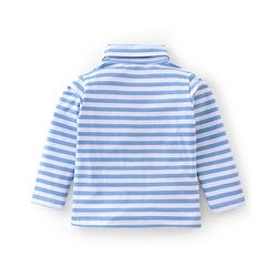 Babyhug Cotton Lycra Knit Full Sleeves Turtle Neck T-Shirt with Stripes - White & Blue
