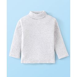 Babyhug 100% Cotton Full Sleeves Skivi Tee Solid Color - White Melange