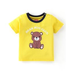 Babyhug 100% Cotton Knit Half Sleeves T-Shirt & Shorts With Teddy Print - Black & Yellow