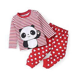 Babyhug Cotton Knit Full Sleeves Panda Printed Night Suit - Red