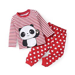 Babyhug Cotton Knit Full Sleeves Panda Printed Night Suit - Red