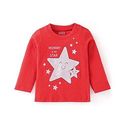 Babyhug Cotton Knit Full Sleeves Stars Printed Night Suit - Red
