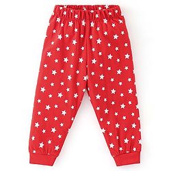 Babyhug Cotton Knit Full Sleeves Stars Printed Night Suit - Red