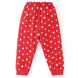 Babyhug Cotton Knit Full Sleeves Stars Printed Night Suit - Red