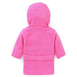 Babyhug Woven Terry Full Sleeves Hooded Bath Robe Elephant Patch - Pink