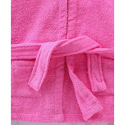 Babyhug Woven Terry Full Sleeves Hooded Bath Robe Elephant Patch - Pink