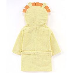 Babyhug Woven Terry Full Sleeves Hooded Bath Robe Tiger Design - Yellow