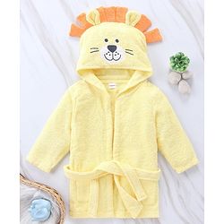 Babyhug Woven Terry Full Sleeves Hooded Bath Robe Tiger Design - Yellow