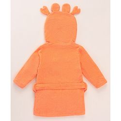 Babyhug Full Sleeves Woven Terry Crab Faced Hooded Bath Robe - Orange