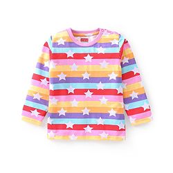 Babyhug Cotton Knit Full Sleeves Striped Night Suit Stars Print - Multicolour