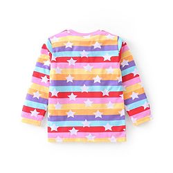Babyhug Cotton Knit Full Sleeves Striped Night Suit Stars Print - Multicolour