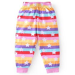Babyhug Cotton Knit Full Sleeves Striped Night Suit Stars Print - Multicolour