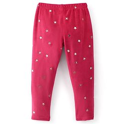 Babyhug Full Length Fleece & Woollen Pant Stars Printed - Fuchsia