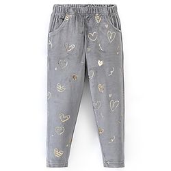 Babyhug Full Length Fleece And Woollen Pant Heart Print - Grey