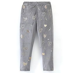 Babyhug Full Length Fleece And Woollen Pant Heart Print - Grey