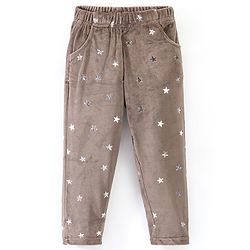 Babyhug Full Length Fleece & Woollen Pant with Star Foil Print - Dark Beige