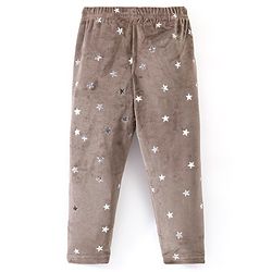 Babyhug Full Length Fleece & Woollen Pant with Star Foil Print - Dark Beige