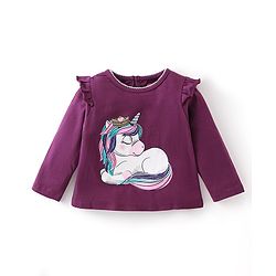 Babyhug Cotton Knit Full Sleeves Night Suit With Unicorn Print - Purple