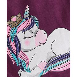 Babyhug Cotton Knit Full Sleeves Night Suit With Unicorn Print - Purple