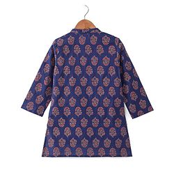 Babyhug 100% Cotton Full Sleeves Kurta & Dhoti Set With Floral Print - Blue & Red