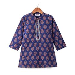 Babyhug 100% Cotton Full Sleeves Kurta & Dhoti Set With Floral Print - Blue & Red
